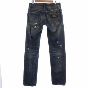 DOLCE&GABBANA デニムパンツ ジーンズ 14classic ダメージ加工 ロゴプレート 44 S 青 インディゴブルー