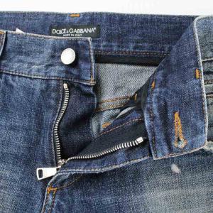 DOLCE&GABBANA デニムパンツ ジーンズ 14classic ダメージ加工 ロゴプレート 44 S 青 インディゴブルー