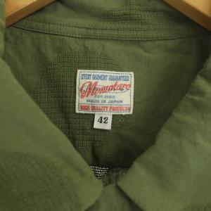 桃太郎ジーンズ MOMOTARO JEANS シャツ 半袖 ドット リネン混 ジャガード 42 カーキ