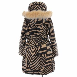 BALMAIN ダウンコート フード 総裏地 ジップアップ ファー フォックス フェザー混 ゼブラ M 黒 ブラック 茶 ブラウン