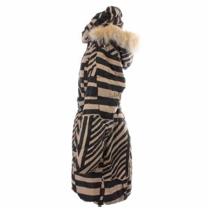 BALMAIN ダウンコート フード 総裏地 ジップアップ ファー フォックス フェザー混 ゼブラ M 黒 ブラック 茶 ブラウン