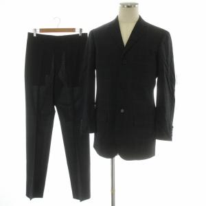 スーツ セットアップ テーラードジャケット シングル 総裏地 パンツ センタープレス ジップフライ 格子 チェック 紺 ネイビー