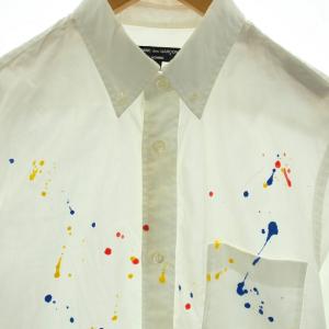 COMME des GARCONS HOMME AD2019 ボタンダウンシャツ カジュアルシャツ 長袖 ペイント加工 S 白 ホワイト