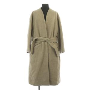 IENA 17AW ウールモッサーノーカラーコート ロング ビッグシルエット ベルト付 34 ベージュ