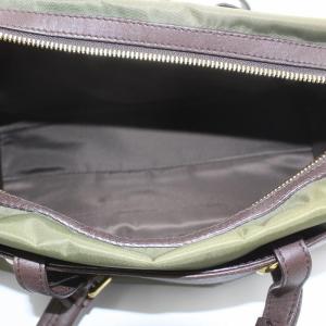 HUNTING WORLD ハンドバッグ ナイロン ゴールド金具 カーフレザー カーキ