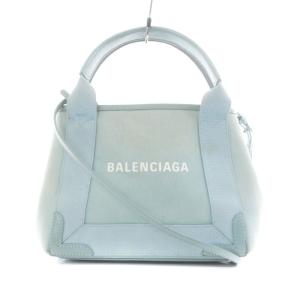 BALENCIAGA NAVY CABAS XS ショルダーバッグ 2WAY キャンバス レザー ブルー