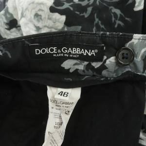 DOLCE&GABBANA ハーフパンツ ショートパンツ 花柄 タック コットン 46 黒 ブラック