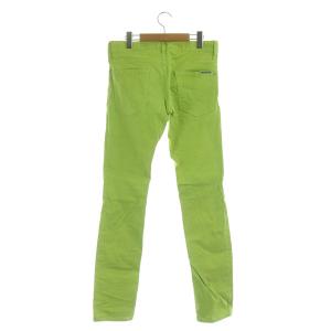 DSQUARED2 バックポケットロゴプレート付ストレッチクラッシュデニム パンツ ジーンズ ダメージ加工 ボタンフライ イタリア製 44 黄緑