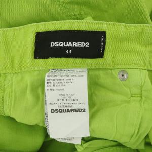 DSQUARED2 バックポケットロゴプレート付ストレッチクラッシュデニム パンツ ジーンズ ダメージ加工 ボタンフライ イタリア製 44 黄緑