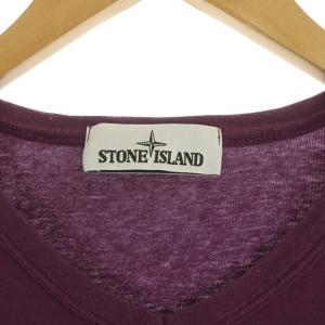 STONE ISLAND Tシャツ 半袖 Vネック コットン ロゴワッペン イタリア製 L 紫 パープル 621522457