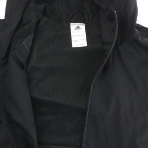 adidas レインジャケット ウインドブレイカー ナイロン ハイネック ジップアップ フード ロゴ O XL 黒 ブラック ダークグレー