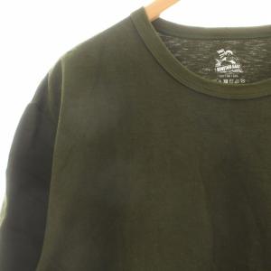 桃太郎ジーンズ MOMOTARO JEANS Tシャツ カットソー 半袖 ライン クルーネック バックプリント XXL カーキ