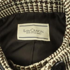 Lois CRAYON ロングコート ツイード ダブル ウール 総柄 チェック M 茶 ブラウン