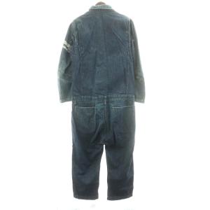 桃太郎ジーンズ MOMOTARO JEANS つなぎ オールインワン タイトジャンプスーツ GTBデニム 長袖 背抜き ジップアップ ライン 出陣盾ペイント 38 M 紺