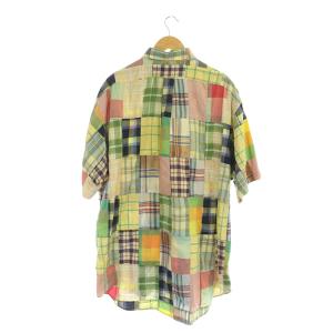 RALPH LAUREN シャツ 半袖 チェック ビッグシャツ ボタンダウン パッチワーク 大きいサイズ XL 黄緑 イエローグリーン