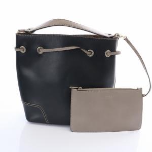 FURLA ハンドバッグ 巾着 ポーチ付き レザー 白 ホワイト 黒 ブラック