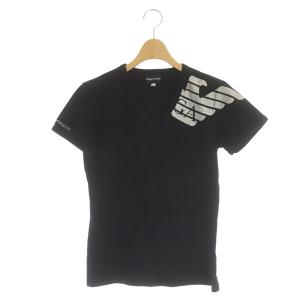 カットソー Tシャツ 半袖 プリント ラメ Vネック ストレッチ M 黒 ブラック