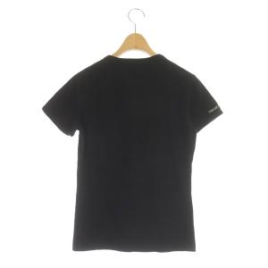 EMPORIO ARMANI カットソー Tシャツ 半袖 プリント ラメ Vネック ストレッチ M 黒 ブラック