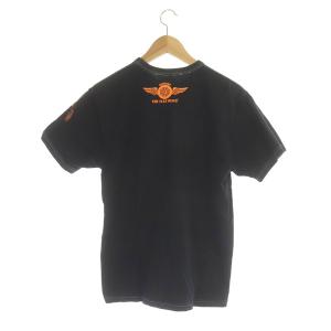 THE FLAT HEAD Tシャツ 半袖 クルーネック プリント コットン 40 黒 ブラック