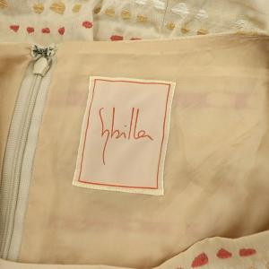 SYBILLA ノースリーブワンピース 膝丈 ボーダー 刺繍 M ベージュ