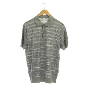 ARMANI COLLEZIONI ポロシャツ 半袖 ボーダー メッシュ 切替 52 グレー
