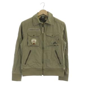 ミリタリージャケット ブルゾン ジップアップ ロゴ刺繍 ワッペン M グレー