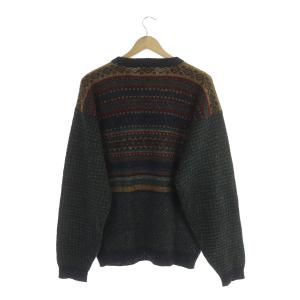 WOOLRICH 90s ヴィンテージ ニット セーター 長袖 ボーダー 総柄 刺繍 L マルチカラー