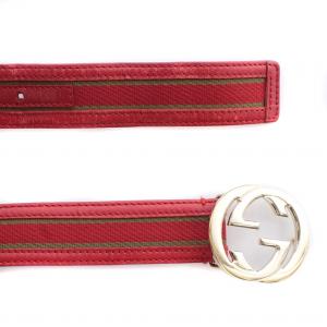 GUCCI ベルト ハトメ シェリー GGバックル キャンバス レザー 赤 レッド