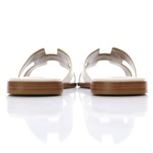 HERMES サンダル オラン ボックスカーフ Hロゴ スクエアトゥ ローヒール 36.5 ホワイト