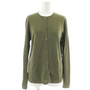 RALPH LAUREN ポニー刺繍 カーディガン ノーカラー 長袖 ロゴ L 緑 グリーン