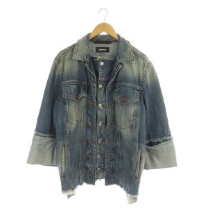 デニムジャケット Gジャン カットオフ ダメージ加工 XXS 青 ブルー