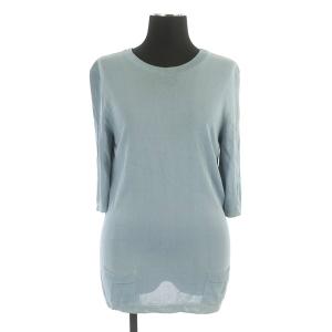 ニット カットソー 五分袖 レーヨン イタリア製 L 水色 ライトブルー