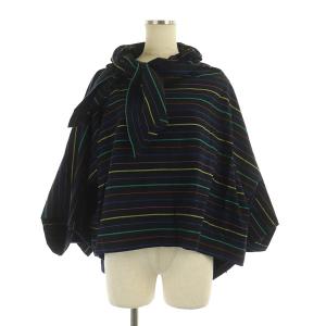 132 5. STRIPE COTTON シャツ ブラウス 七分袖 変形 プルオーバー 3 ネイビー