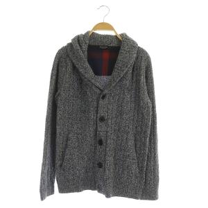 カーディガン ニット 長袖 ショールカラー ウール混 M 紺 ネイビー