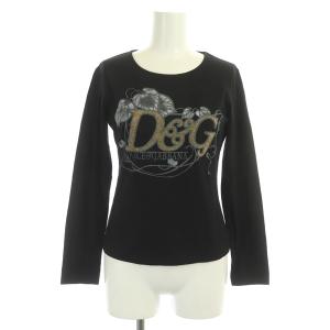 カットソー 長袖 ロンT Tシャツ クルーネック ロゴプリント ラメ イタリア製 M 黒 ブラック