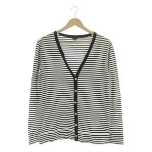 PS カーディガン 長袖 ボーダー コットン Vネック M 紺 ネイビー