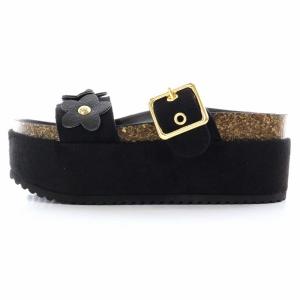 サンダル 厚底 スウェード 花 23cm 黒 ブラック