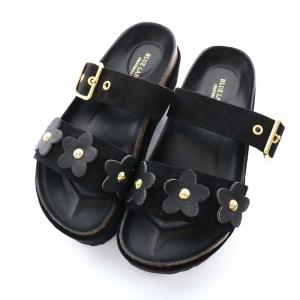 BLUE LABEL CRESTBRIDGE サンダル 厚底 スウェード 花 23cm 黒 ブラック