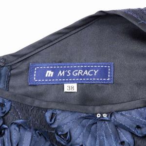 M'S GRACY ノースリーブワンピース ひざ丈 花柄 フラワー 刺繍 スパンコール 紺 ネイビー