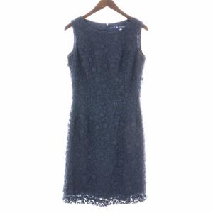 ノースリーブワンピース ひざ丈 花柄 フラワー 刺繍 38 L 紺 ネイビー