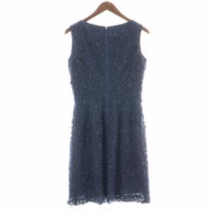 M'S GRACY ノースリーブワンピース ひざ丈 花柄 フラワー 刺繍 38 L 紺 ネイビー