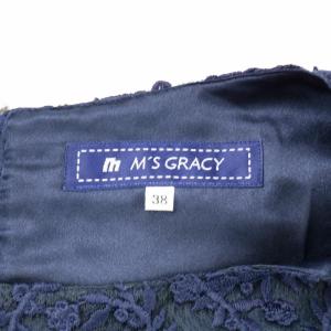M'S GRACY ノースリーブワンピース ひざ丈 花柄 フラワー 刺繍 38 L 紺 ネイビー