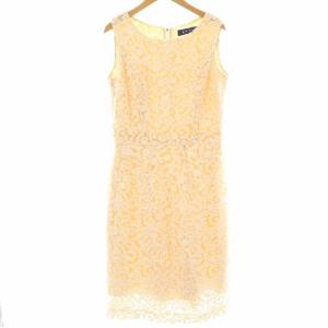 ノースリーブワンピース ひざ丈 花柄 フラワー 刺繍 38 L ベージュ