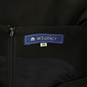 M'S GRACY リボンショルダーワンピース 膝丈 半袖 切替 バルーンスリーブ 38 黒 ブラック