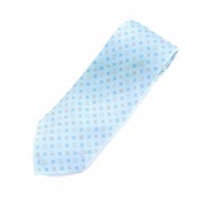 ネクタイ シルク レギュラータイ 総柄 モノグラム フラワリー ライトブルー