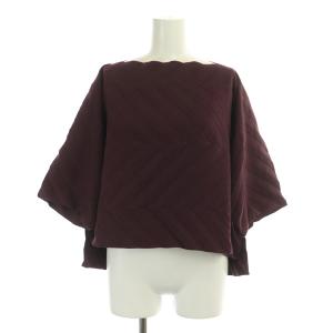 ニットトップス カットソー 七分袖 ワイド ボルドー