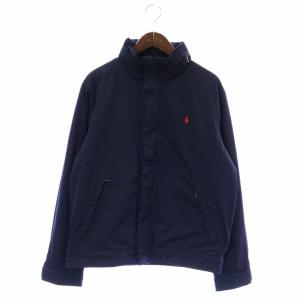 中綿ジャケット ブルゾン 裏起毛 フード収納 スタンドカラー ジップアップ ロゴ 刺繍 L 紺 ネイビー JR-RL-LW-0603