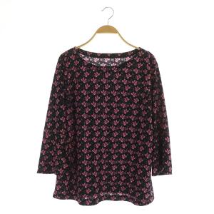 ブラウス カットソー 長袖 ボートネック 花柄 プルオーバー 近年モデル 11 黒 ブラック ピンク