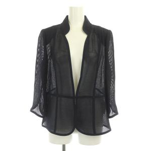 カーディガン 七分袖 メッシュ シースルー リネン混 11 紺 ネイビー