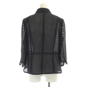Leilian カーディガン 七分袖 メッシュ シースルー リネン混 11 紺 ネイビー